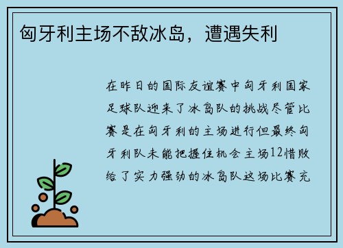 匈牙利主场不敌冰岛，遭遇失利