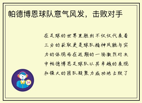 帕德博恩球队意气风发，击败对手